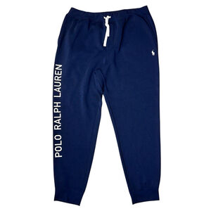 Polo Ralph Lauren Mens Joggers Navy Blue Cotton Spell Out Pony Fleece XL Preppy